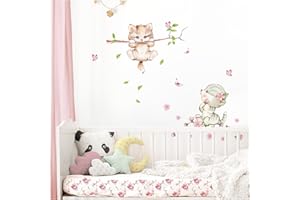 Little Deco - Adesivo da parete per cameretta dei bambini, motivo: 2 gatti, farfalle, DL361