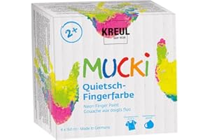 KREUL 2317 - Mucki Quietsch-Fingerfarbe, 4 x 150 ml, Neon-Fingerfarbe auf Wasserbasis, auswaschbar, für Kinder ab 2 Jahren, vegan, parabenfrei, glutenfrei, laktosefrei, nussfrei, titandioxidfrei