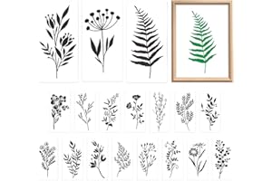 ENZYLUXE 18PCS Flower Painting Stencils, Reusable,Versatile Wild Flower Template, Drawing Templates of Floral Leaves for Wood CanvasDIY Art Painting Template Scrapbook Notebook Window Wall Decor(Black+White)