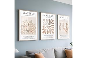 PWAAHDC Abstract Matisse Canvas Wall Art Prints - Set of 3 Unframed Bohemian Posters for Living Room & Bedroom, Neutral Vintage Decor (A4)