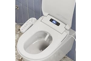 HOROW Asiento de inodoro inteligente inteligente con boquilla, asiento de inodoro eléctrico con descenso automático, función de ducha, secado de aire caliente, temperatura ajustable y presión de agua, luz