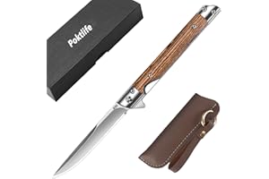 Poktlife Navaja Plegable,Cuchillo Supervivencia con Mango de Madera,Navaja Caza Pesca,Acero Inoxidable de Bolsillo Navaja,para Acampar,Picnic,Caza(Lijado)…