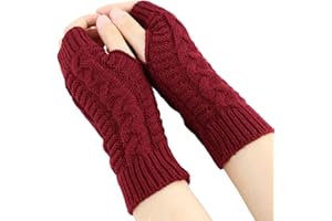 Andiker Damskie rękawiczki zimowe bez palców, dziergane ocieplacze na ramiona z otworem na kciuk, miękkie rękawiczki na nadgarstek, półpalcowe