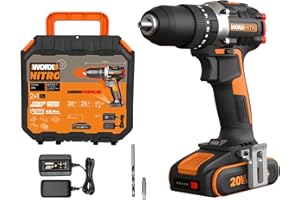 WORX WX355.1 20V 55Nm Cordless Brushless Combi Hammer Impact Drill with 2.0Ah Battery, Charger & Case (20 Torque Settings)