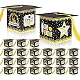 Graduation Cap Gift Box, Graduation Candy Box with Tassel Treat Box, Graduation Prom Boxes, Graduation Centerpieces for Tables 2023 Graduation Decorations, Grad Party Favor (25 Pcs, Black, Gold)