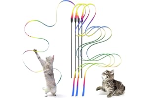 Kzouenzu Katze Zauberstab 60cm, Katze Wand Interaktives Spielzeug [4 Stück], Interaktives Katzen Regenbogenstab Schnurspielzeug, Interaktiver Zauberstab Für Katzen Für Trainingsgerät Indoor
