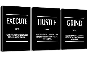 Artscope Väggkonst med inspirerande och motiverande ord i 3 delar, canvastavlor, Execute Hustle Grind-bildmålning, modern väg