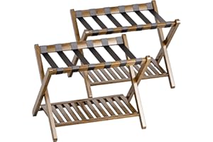 SMIBUY Stojak na bagaż, 2-pak, składany bambusowy stojak na walizki z półką do przechowywania w pokoju gościnnym, sypialni, hotelu, wytrzymały (Orzech)