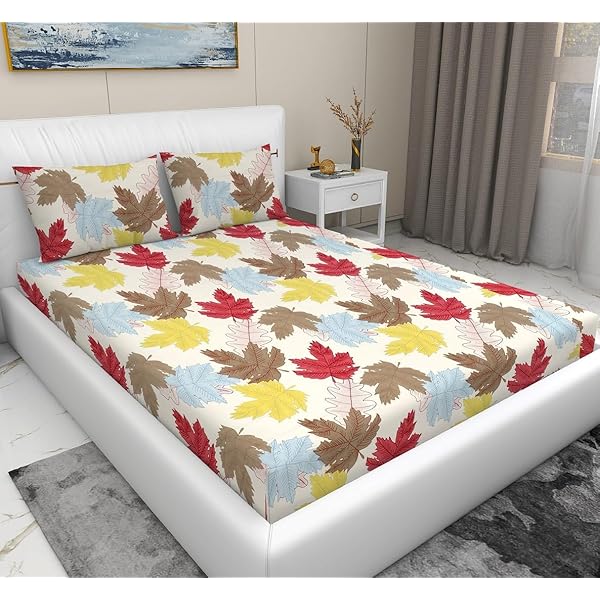 Bombay Dyeing Elixir 144 TC Cotton Double Bedsheet with 2