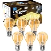 Aigostar - E27 Edison LED Bulb, 8W Equivalent to 57W, Warm White 2200K, 750 Lumens, Decorative Vintage LED Filament Bulb, A60