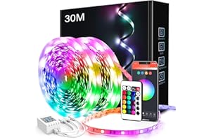 phopollo Led Strip Light, 30m Led Strip Lights(2 Rolls of 15m) Music Sync Mode with Mic,Smart App Control with Remote, Ultra-Long 24V Led Lights for Bedroom, Party, Packaging May Vary