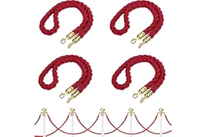 XINLTC Corde de Barrières Rouge, 4 Pièc - L150 x D3cm - Corde de Barrière Diviseur de Files d'Attente Rouge avec Or Crochets, pour Hôtel Restaurant Cinema Bâtiments Publics Contrôle des Foules