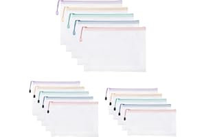 Meekye 15 sztuk toreb na dokumenty A4, A5 i A6, wodoszczelna teczka na dokumenty A6 z zamkiem błyskawicznym, teczka z tworzywa sztucznego z siateczki, na dokumenty, kosmetyki, prace domowe i akcesoria