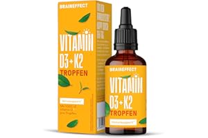 ‎BRAINEFFECT BRAINEFFECT Vitamin D3 + K2 Tropfen – Decken 500% des Tagesbedarfs an Vit D, Hochdosierte Tropfen für 17 Monate, Träger MCT-Öl für gute Verfügbarkeit – 50 ml