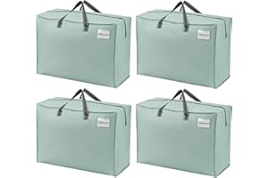 VENO 105 L Sac de Rangement Extra Large, Sac Demenagement Pliable avec Fermeture Eclair et Poignées, Sac Voyage, Sac Rangement Vêtements Durable pour le couettes et draps (L Vert Clair, Lot de 4)