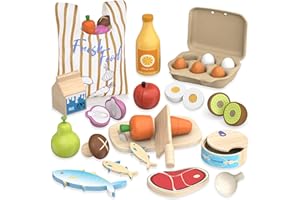 JOYSINTOY Kinderküche Zubehör Holz, Spielküche Zubehör, Obst und Gemüse Schneide Spielzeug Lebensmittel Holzspielzeug mit Tasche, Rollenspiel Lernspielzeug Jungen Mädchen ab 3 Jahre