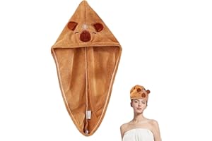 FloralGrace Capybara Asciugamano in Microfibra per Capelli Asciugatura Rapida Turbante Super Assorbente con Bottone per Donne Capelli Lunghi