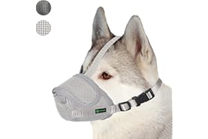 ILEPARK Kaganiec z nylonowej siatki z paskiem na głowę dla małych, średnich i dużych psów, zapobiegający gryzieniu, szczekaniu i żuciu(M, Szary)