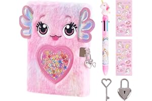 ENYILEE Axolotl Diary for Girls with lock and keys, Kids Journal School Travel Notebook Gift Set for Writing and Drawing,Multicolored Pen, Stickers, Birthday Gift for Girls ages 6-8