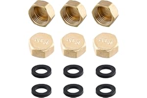 HUSALSEA 6 Pezzi Tappo per Tubo in Ottone, 1/2 Pollice Tappo per Tubo, Tappo in Ottone Esagonale, Tappo Tappo con Guarnizione in Gomma, Tappo Ottone Femmina