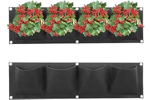 Ohiyoo Hanging Planter Bags, 2 Pack 4 Pocket Hanging Vertical Wall Planter Planting Grow Bags, Gardening Vertical Greening Flower Container Storage Bags Planting Bag (Black)