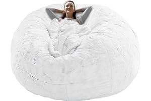 Cookit Bean Bag Chair Cover(Cover Only,No Filler) Chair Cushion, Big Round Soft Fluffy PV Velvet Washable Lazy Sofa Bed Cover, Living Room bedroom Furniture,5ft/150cm White