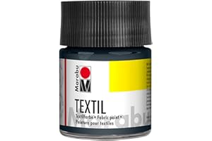 Marabu 17160005078 Textile Fabric Paint Grey 50 ml, Water-based Fabric Printing Ink for Light Fabrics, Washable up to 60°C, Soft Grip, Easy to Fix by Ironing or Oven