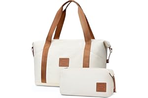 COOLIFE Travel Duffel Bag, Weekend Bags for Women with Trolley Sleeve and Toiletry Bag, Ryanair Cabin Bags 40x30x20 cm (White, 2 Piece Set)