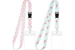 Zonon 2 Set Lanyard with Card Holder, Neck Strap Flowers Lanyard and Waterproof Transparent Badge Holder for ID Card, Office School Supplies(Floral)