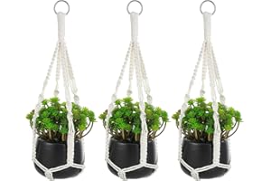 VIDSTW Suspension Plante Macramé Pot 3 Pièces Suspendu Plante Interieur 50CM Macrame Pot Suspendu Panier Style Bohème Pots de Fleurs à Suspendre Tissé à la Main pour Salon Balcon Plafond Mur Fenêtre