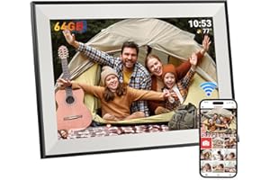 Hesmor 64 Go Cadre Photo numérique Frameo WiFi 10,1", écran Tactile LCD IPS 1280 x 800, Rotation Automatique et Audio, Partage de Photos ou de vidéos Via l'application Frameo n'importe où