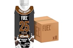 FUEL10K Fudge Brownie 25g High Protein Breakfast Shake Drink, 330 ml (Pack of 8)
