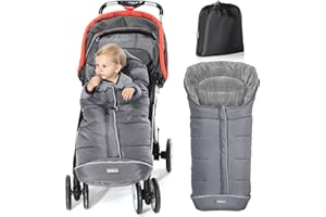 Orzbow Universal Footmuff for Pushchair, Cosy Toes for Baby Buggy Pram Stroller - Waterproof and Windproof Thick Thermo Fleece Pushchair Footmuff with Drawstring Hood (Large,Grey)