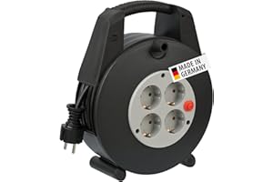 Brennenstuhl Vario Line Kabelbox 4-fach/Mini-Kabeltrommel (15m Kabel, Made in Germany) schwarz/grau