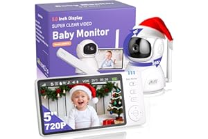 OBVHNUA Babyphone Camera 5 inches Babyphone 720P HD Écran Caméra Bebe sans WiFi avec Vision Nocturne Zoom Numérique Camera Rotative VOX Communication Bidirectionnelle Température