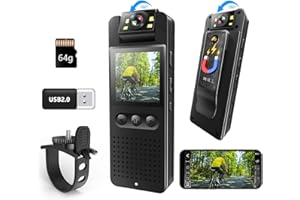 Bextgoo Body CAM, Mini Camara Deportiva con Tarjeta TF de 64GB, Visión Nocturna a Color, Fotos de 16MP, Clip Magnético & Soporte Bicicleta, Camara Corporal para Moto para Ciclismo, Viajes, Policía