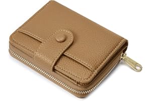 ANYWN Portafoglio donna piccolo in pelle morbida, borsellino donna piccolo, mini portafogli con grande zip portamonete, marrone