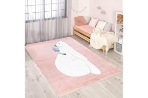 carpet city Tappeto per cameretta dei bambini, motivo animali, rosa, 80 x 150 cm, a pelo corto, con cappello a pelo corto, pelo morbido