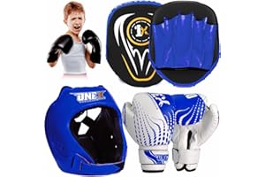 ONEX Boxing Set Focus Pads and Gloves Mitts Punch Bag Head guard MMA Training Hook & Jab, Kids Unisex Sparring Gloves punching Pads Martial Arts Karate Fitness Exercise Sets.