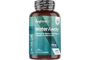 Water Away - Detox, Draineur Rétention d'Eau - 180 Gélules Vegan - Diurétique 100% Naturel - Avec du Pissenlit, Pépins de Raisin, Feuilles de Buchu, Thé Vert, Vinaigre de Cidre de Pomme, Vitamine B6