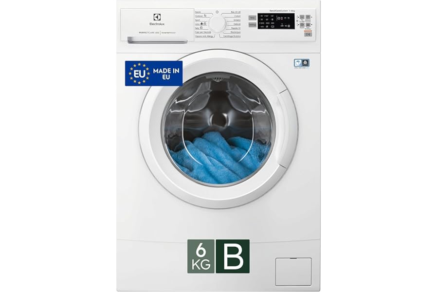 Electrolux EW6S526W Lavatrice Slim a Carica Frontale, Tecnologia SensiCare 600, 6 kg, Partenza Ritardata, Lavaggio Rapido, Display LED, 1200 Giri al Minuto, Bianco