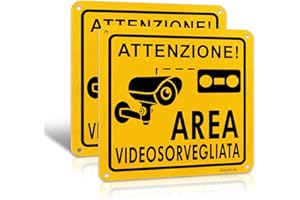GOODVIA Area Videosorvegliata Alluminio Allarme con Adesivo e Fori Preparatori 15x15cm 2pz GDPR 2022 per Esterno e Interno Metallo H24 Montato a Parete o su Vetro