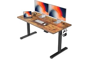 FEZIBO Height Adjustable Electric Standing Desk, 140 * 60cm Stand up Table, Sit Stand Home Office Desk with Splice Board, Black Frame/Rustic Brown Top