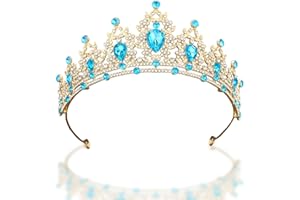 Zyiphor Corona Regina,Coroncina Principessa,Diadema Donna Tiara Sposa,Corona in Strass di Cristallo Oro e Blu per Matrimonio, Compleanno, Feste - Principessa, Regina, Sposa, Donne e Ragazze.