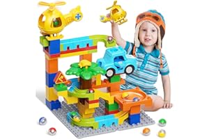 STEM MATCH Juego de bloques de construcción de canicas, 70 piezas para niños STEM para 3, 4, 5, 6 años, niños y niñas con aviones, coches de policía, regalo para niños de 3 años