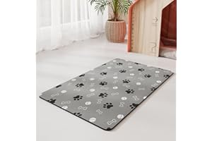TOKLYUIE Dog Bowl Mat, Absorbent Dog Food Mat, No Stains Cat Bowl Mat for Food and Water, Easy to Clean Pet Placemats, Quick Dry Dog Water Dispenser Mat, Pet Accessories Supplies(Light Gray，35 * 50cm)