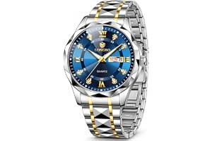 LONGBO Trident Diamond Analog Watch Black Dial Roman Numeral Markers Stainless Steel Bracelet Day-Date Calendar Luminous Business Formal Wristwatch Gift for Men Husband Brother