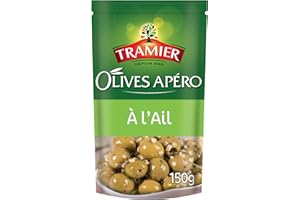 TRAMIER DEPUIS 1863 Tramier Olives Apéro à l'Ail (1 x 150 g), olives vertes à l'ail, au persil et aux herbes de Provence, olives dénoyautées idéales pour l'apéritif
