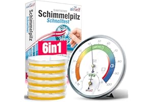 ‎AIRSELF Schimmeltest + Thermohygrometer: Zum Check der Schimmelbelastung für bis zu 6 Räume. Inkl. analogem Thermo-Hygrometer