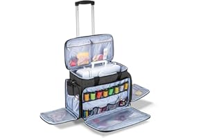 Luxja Nähmaschinentasche mit abnehmbarem Trolley, Rollende Nähmaschinentasche mit abnehmbarem Bodenpolster (passend für die meisten Standardnähmaschinen), Patentiertes Design, Schwarz